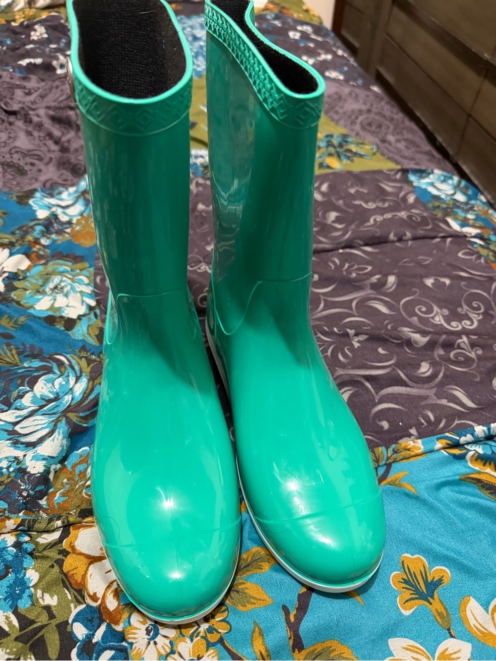 UGG Teal Glossy Mid-Calf Rain Boots